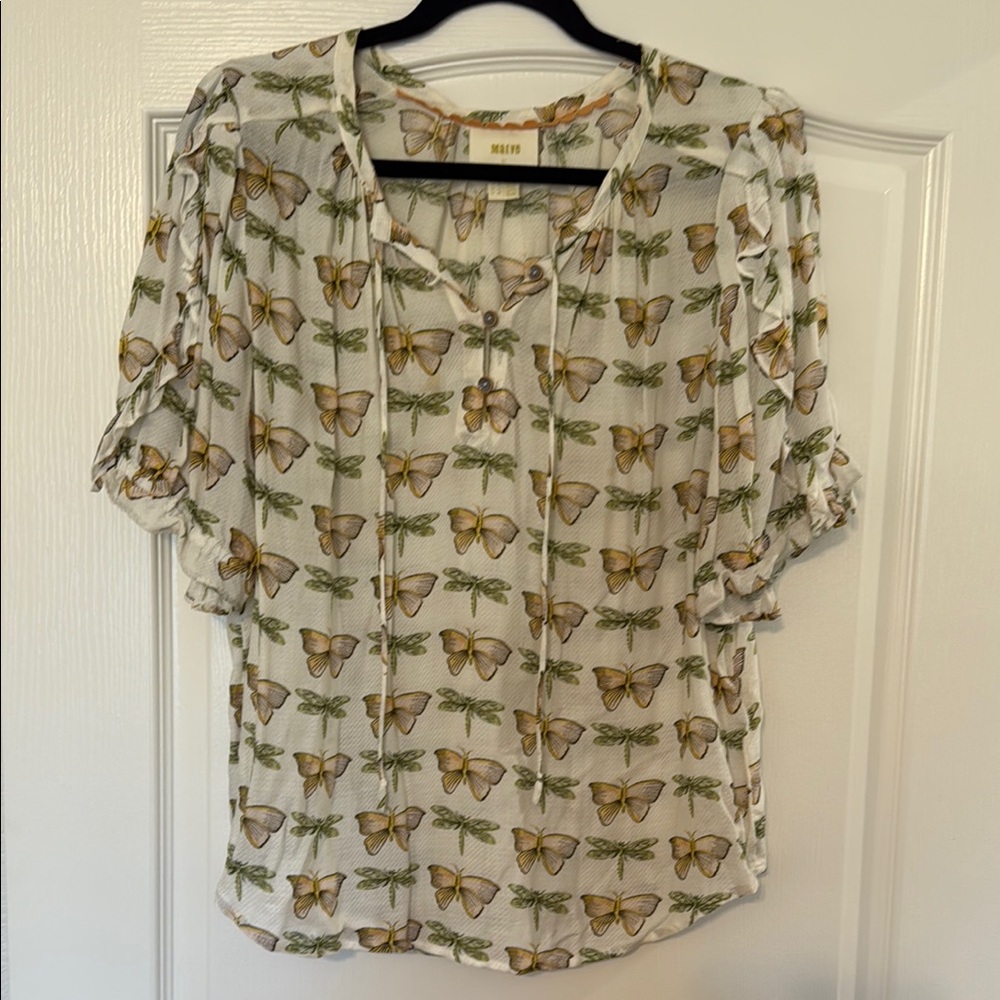 Anthropologie- Maeve Butterfly Print Women's Top - Cream
